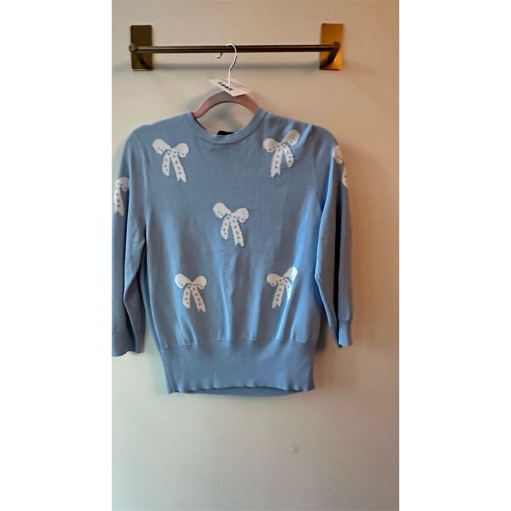 ALEEZA NEW Bow Sweater XS Light Blue Pullover